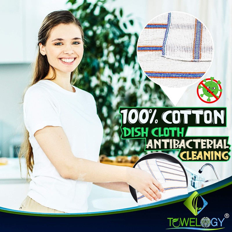 Towelogy® 5 Pack Cotton Dish Cloths Waffle Weave White Super