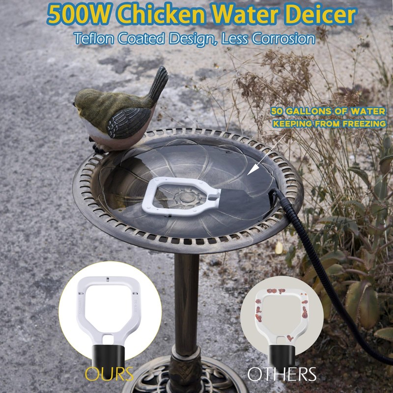 Magoog 500W Chicken Water Heater, 50Gal Chicken Water Deicer for