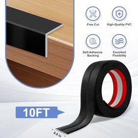 Protector de Esquina de Pared Moldura Ribete Despegar y Pegar Protectores de Esquina de Pared Ribete Flexible Autoadhesivo Protector de Bordes Moldura, 0.8 pulgadas x 10 pies, Negro