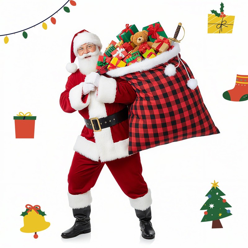 Shappy Large Christmas Santa Gift Sack with Cord Drawstring, Red