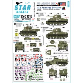 Star Decals SRD35C1310 1:35 Star Decals - US Armored Mix #3: 6th Armored Division