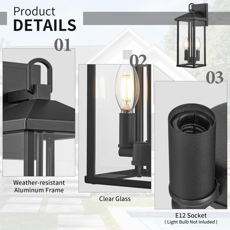 Darkaway Outdoor Wall Lights for House,2pcs Exterior Lighting Fixtures Wall