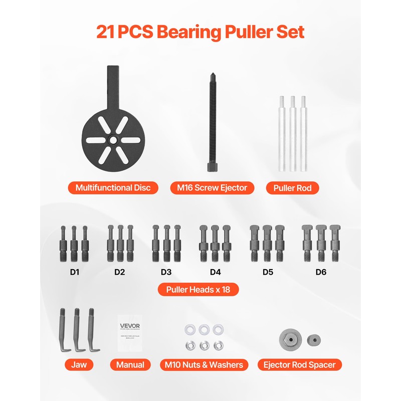 VEVOR 21-in-1 Bearing Puller Set, 21 PCS 3-Jaw Hook Puller