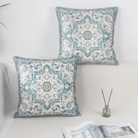 OYIMUA Set of 2 Green Cushion Covers 45 x 45 Velvet Cushion Cover Boho Throw Pillows Covers Sofa Decorative Cushion Covers 18x18 Soft Square Pillow Cases Monaco & Persian Design Aesthetic