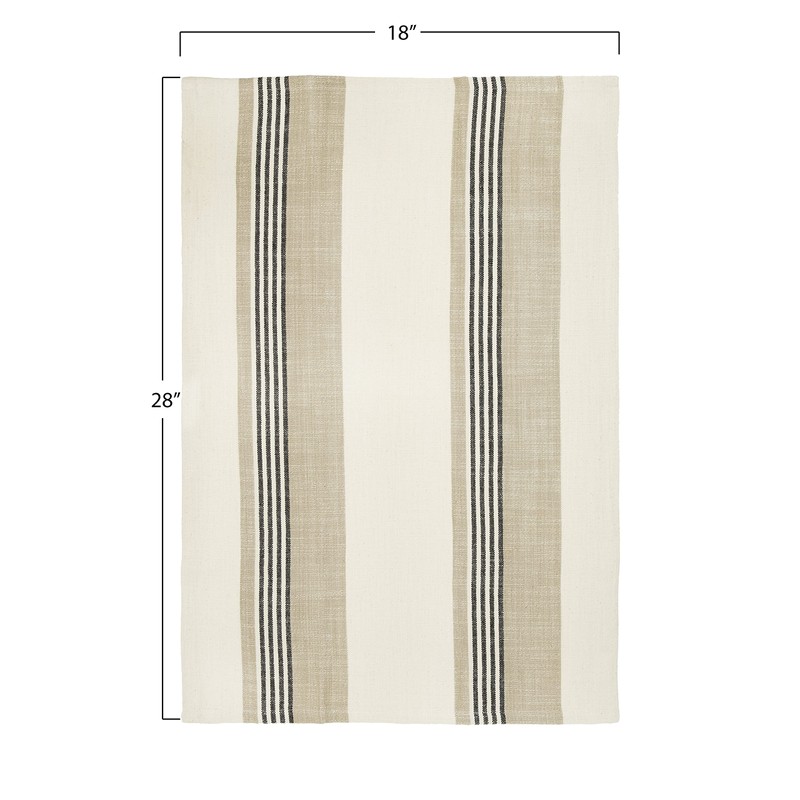 Creative Co-Op Tan & Grey Striped Cotton Tea Towels (Set