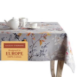 Maison d' Hermine Equinoxe - Grey 100% Cotton Tablecloth Kitchen Dining Table Cloth for Square Tables Farmhouse Tabletop Cover for Parties, Wedding Use Thanksgiving/Christmas (54"x54")