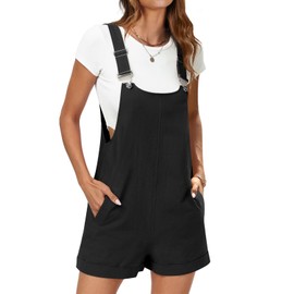 ANRABESS Women's Short Overalls Summer Adjustable Strap Loose Fit Bib Shortalls Romper Travel Vacation Clothes Black Large
