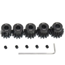 Treehobby 5PCS Metal Steel M1 Pinion Gear Sets 11T 12T 13T 14T 15T fit 5mm RC Motor Shaft Gears Compatible with Arrma Traxxas Axial HSP Redcat Losi 1/8 1/10 Scale RC Car Truck Buggy