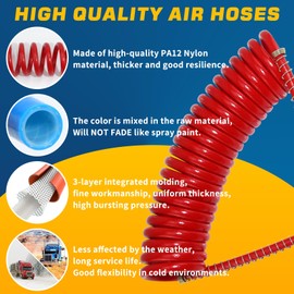 GREPSPUD 15Ft Coiled Air Brake Hoses Assembly and Accessory Kit 40'' & 12'' Pigtails Leads, Semi Truck Red Blue Coiled Air Brake Lines with Aluminum Glad Hands & Extension Handle Grips & Rubber Seals