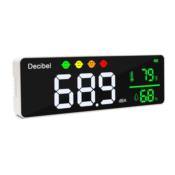 Decibel Meter Wall Hanging Sound Level Meter 11 inch Large LED Display Noise Temperature Humidity Meter with Alarm Icons Indicator Wide Applications for Classroom, Studio, Home, Factory