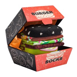 Funny Burger Socks Box -Funny Gifts for Men Women Teen Boys-Fun Novelty Funky Food Cool Crazy Silly Socks -Christmas Fathers Day Birthday Dad husband Uncle Gag Gifts Stocking Stuffers-2 pairs