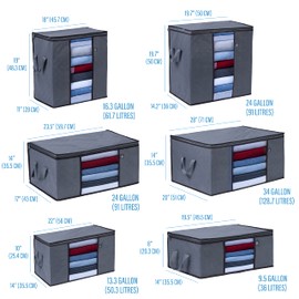 VENO 3 Pack Oversize Clothes Storage Bag Organizer with Reinforced Handle Thick Fabric for Comforters, Blankets, Bedding, Foldable with Sturdy Zipper, Clear Window, Grey, Reusable and Sustainable (34 Gallon)