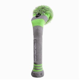 Golf Club Headcover | Tour Fit Double Layer Pom Pom Premium Knitted Golf Head Cover | Driver, Fairway, Rescue | Set of 3 or 4 | Green/Gray (for Rescue Club)