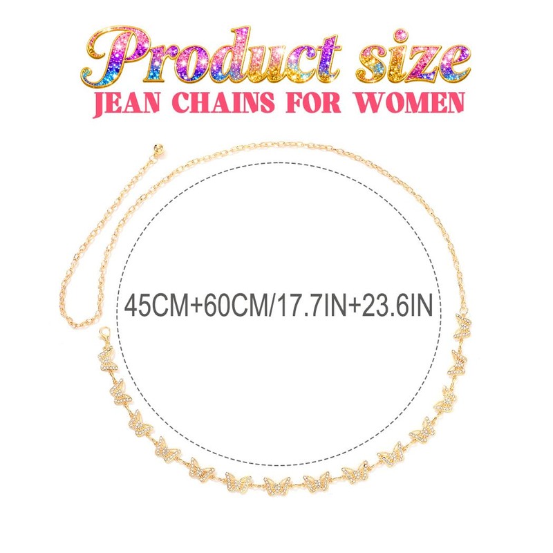 Zehope Butterfly Waist Chain Belt Gold Rhinestone Belly Belts for
