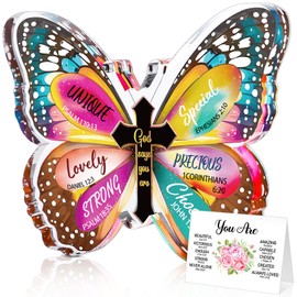 Christian Gifts for Women with Greeting Card Inspirational Birthday Gifts Religious Spiritual Gifts for Christmas Her Mom Girl Friend Sister Butterfly Christian Home Decorative Acrylic Signs Plaque