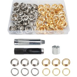 HO2NLE 18mm Grommet Kit 100 Set Large Eyelet Punch Kit Curtains Eyelet Kit with Metal Eyelets and Punch Tool Kit for Canvas Tent Fabric Leather Belt Crafts Making (Gold&Silver, 0.7inch)