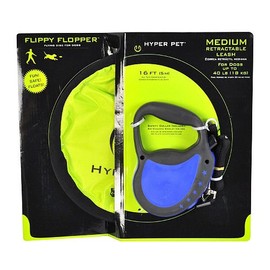Hyper Pet - Dog Retractable Belt Leash and 9" Flippy Flopper Flying Disc (Blue, Medium)