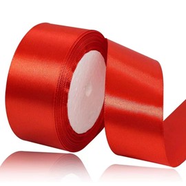 Red Ribbon 1-1/2 Inch x 25 Yards, Solid Color Fabric Satin Ribbon for Gift Wrapping, DIY Crafts, Bridal Bouquets, Wreaths, Bows, Sewing Projects, Baby Shower and Wedding Party Decoration