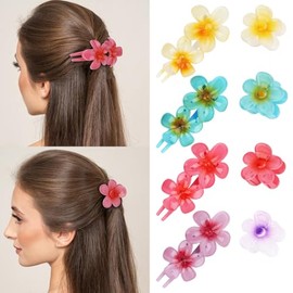 KIUEZIR 8PCS Flower Hair Claw Clips for Women, Hawaiian Flat Claw Clips, Non-slip French Flat hair Clip for Thin Thick Hair Fashion Floral Hair Accessories for Beach Vacation