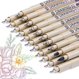 Toptime Fineliner Pens 21 Pack, 10 Black Felt Tip Pens with Different Nib Sizes, 11 Colored Art Pens in 0.45mm, Technical Fine Point Drawing Sets Waterproof Brush Pen for Artists Sketching Designing