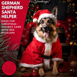 German Shepherd Santa Helper Christmas Card - Unique Artwork from Dogs for Christmas Collection, Blank Inside, Premium Cardstock, Red Envelope, Made by Pet-Friendly Small Business in USA