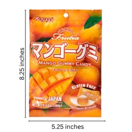 Kasugai Frutia Fruit Gummy Candy Assortment Fruity and Soft (4 Pack) Mango, Musgat, Grape, Watermelon with 2 Gosutoys Stickers