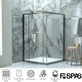 Fatspas 10 Inch Shower Faucet Set, Rainfall Shower System with Square Fixed Rain Shower Head and High Pressure Handheld Shower Head, Wall Mounted Rainfall Shower Fixtures, Brushed Nickel