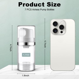 Decorniqu 7 Pack Airless Pump Jar 1.7oz/50ml Airless Pump Bottles Empty Moisturizer Pump Dispenser Travel Pump Bottles for Lotion Toiletries Shampoo Cream with Labels(Clear)