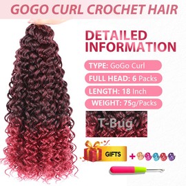GoGo Curl Crochet Hair 18Inch 6Packs Curl Crotchet Hair Water Wave Crochet Hair Extensions for Black Women (18 Inch (Pack of 6), 1B/Bug#)