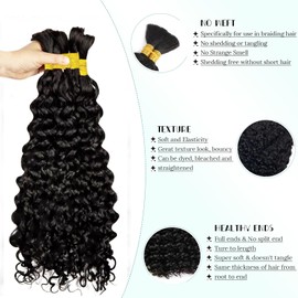Human Braiding Hair for Boho Braids Black Water Wave Bulk Human Hair 100g 16 Inch Curly Human Hair for Boho Braids Hair Extensions No Weft Curly Wet and Wavy Human Hair Braiding Hair