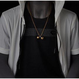 COOLSTEELANDBEYOND Man's Stainless Steel Silver Gold Two-tone Barbell Dumbbell Pendant Necklace with 28 in Wheat Chain