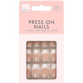 Fake Press On Nails French Nude False Nails Elegant Touch White Tip Short Square Artificial Nail Kit Manicure Stick On Nails For Girls Ladies Women Art Accessories Assorted Sizes (Pack Of 12)