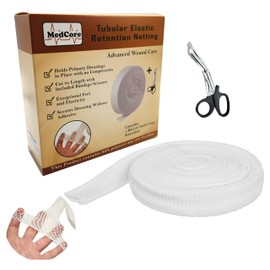 Fix Tubular Net Bandage (Size 6) – 10 Yard Roll, Stretches to 25 Yards - Plus Pair of Medical Scissors - Elastic Net Wound Gauze Dressing –Fits Thighs, Heads, Large Knees