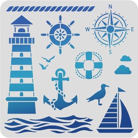 BENECREAT Lighthouse PET Plastic Drawing Templates 11.8x11.8 Inch Compass Anchor Template Stencil for Scrabooking Card Making, DIY Wall Floor Decoration