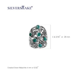 Silvershake Natural or Created Stones 925 Sterling Silver Unique Filigree Leaf Ring Right Hand Jewelry for Women, 8.5, Sterling Silver Rhodium/White Gold & Antique Finishing, created green malachite
