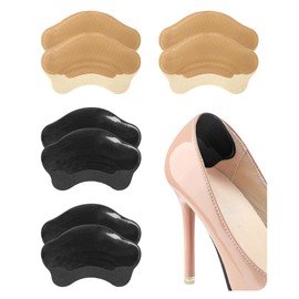 HiRui 4 Pairs Gel Heel Cushions Liners - Heel Grips Inserts Heel Pads to Prevent Heel Pain, Blisters, Rubbing, Ensuring Comfort and Stability for Shoes Fit (4Pairs:2Black, 2Beige)