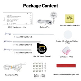 CUBITOR LED Recessed Lighting Kit,6 Pack Self-Adhesive COB LED Light Bar, Warm White 3000K, with Touching Switch, for Wood Slat Wall Panels,Headboards,Stairs,Home Decor,Under Cabinet Strip Light