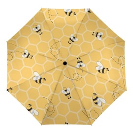 Vhcawsu Yellow Bees Honeycomb Umbrella Windproof Travel Umbrella Automatic Compact Folding Umbrellas for Sun Rain Auto Open Close UV Protection Umbrella