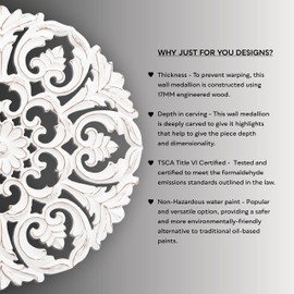 JFY Designs Blasius Wall Medallion | Floral Wall Hanging, Wooden Wall Art, Hanging Wall Decor | Farmhouse Wall Panel, Handcrafted Wall Sculpture for Your Office or Room | Round 24X24 / White