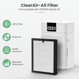 2 Pack ClearAir-A5 Replacement Filter Compatible with VEWIOR ClearAir-A5 Air Purifier, 3-in-1 HEPA Air Cleaner Filter