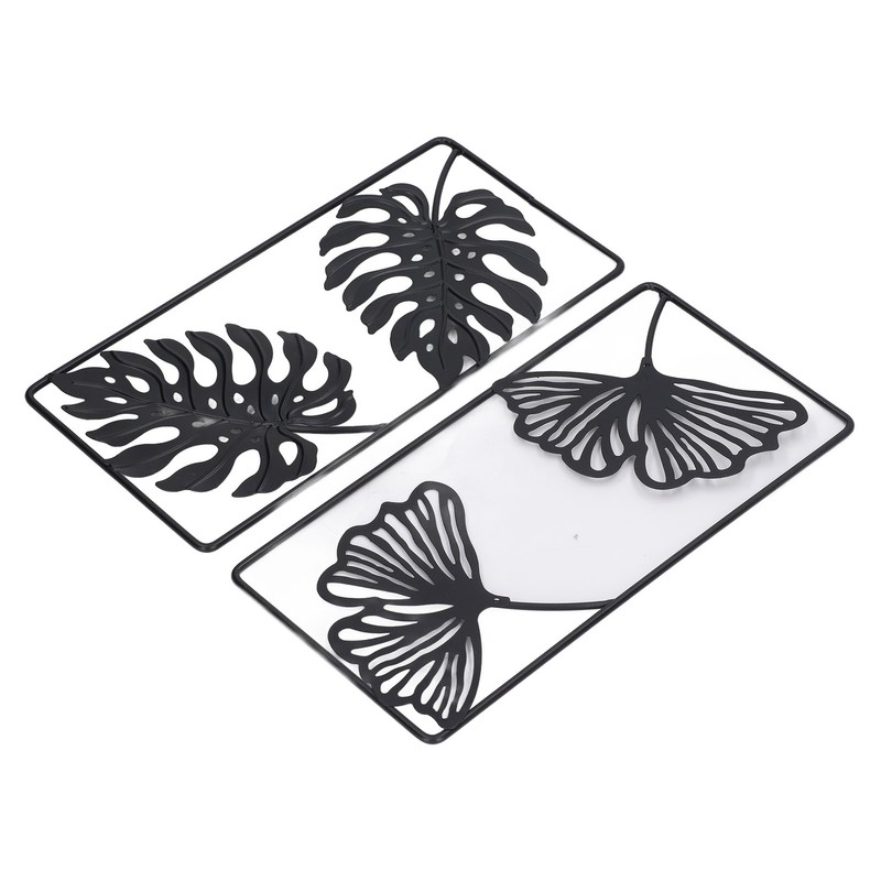 2pcs Leaf Statue Black Style Embossed Design Metal Material Decorative