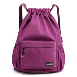 HOLYLUCK Drawstring Backpack Sports Gym Bag Water Resistant String Bag Cinch Sackpack with Side Zipper Pocket for Shopping Sport Yoga-purple