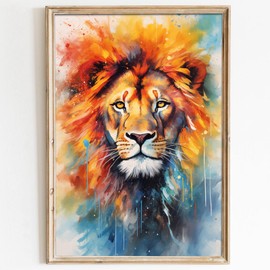 Lion Watercolor Art - Wild Animal Painting, Colorful African Lion Nursery Prints, 16x24inch Frameless Wall Art