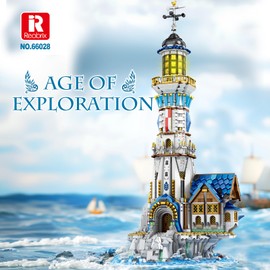 Reobrix Medieval Lighthouse Building Kit with Lights, Collectible Architecture Model for Home Decor, Ideas Display Gift for Adult Boys Girls(66028)