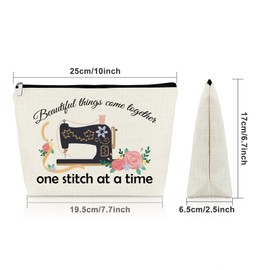 Sazuwu Quilter Gifts for Women Makeup Bag Quilting Gifts for Sewing Lovers Birthday Gift for Seamstress Cosmetic Bag Retirement Gift for Quilter Sewing Machine Themed Present Travel Pouch
