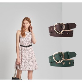 CT COTIM COYIN Women's Hollow Heart Buckle Faux Leather Waist Belt heart-shaped Buckle Belt for Womens Girls, Coffee, 2.4*105cm/0.94*41.34inches