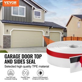 VEVOR Garage Door Seal Top and Sides Seal Strip, 34 FT Universal Weather Stripping Replacement Soft and Hard Composite, Weatherproofing Garage Door TPE Seals with Adhesive Backed and Screws, White