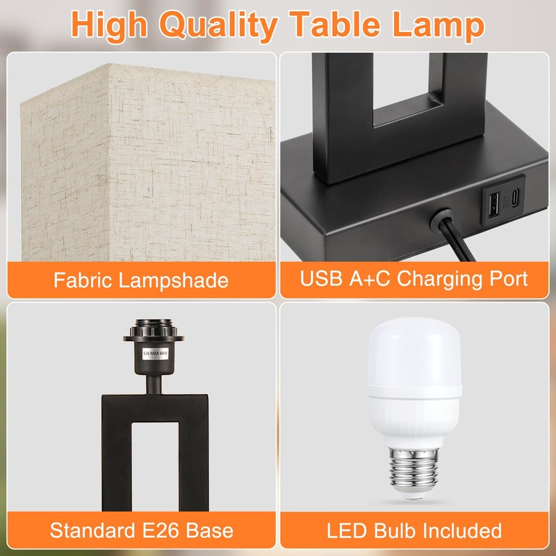 Seealle 22" Tall Living Room Lamps for Night Stands -