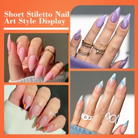 Short Stiletto Nail Tips, 500PCS Gel Tips for Acrylic Nails Professional, Clear Short Amlond Acrylic Nails, Full Cover Nail Tips for Nail Extension for DIY Home Salons, 10 Sizes with Box