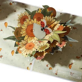 AIT PAPER ART Floral Pop Up Greeting Cards, 3D Popup Daisies and Bees, Happy Birthday Card for Any Occasion with Hidden Notepaper and Envelope (Sunflower)